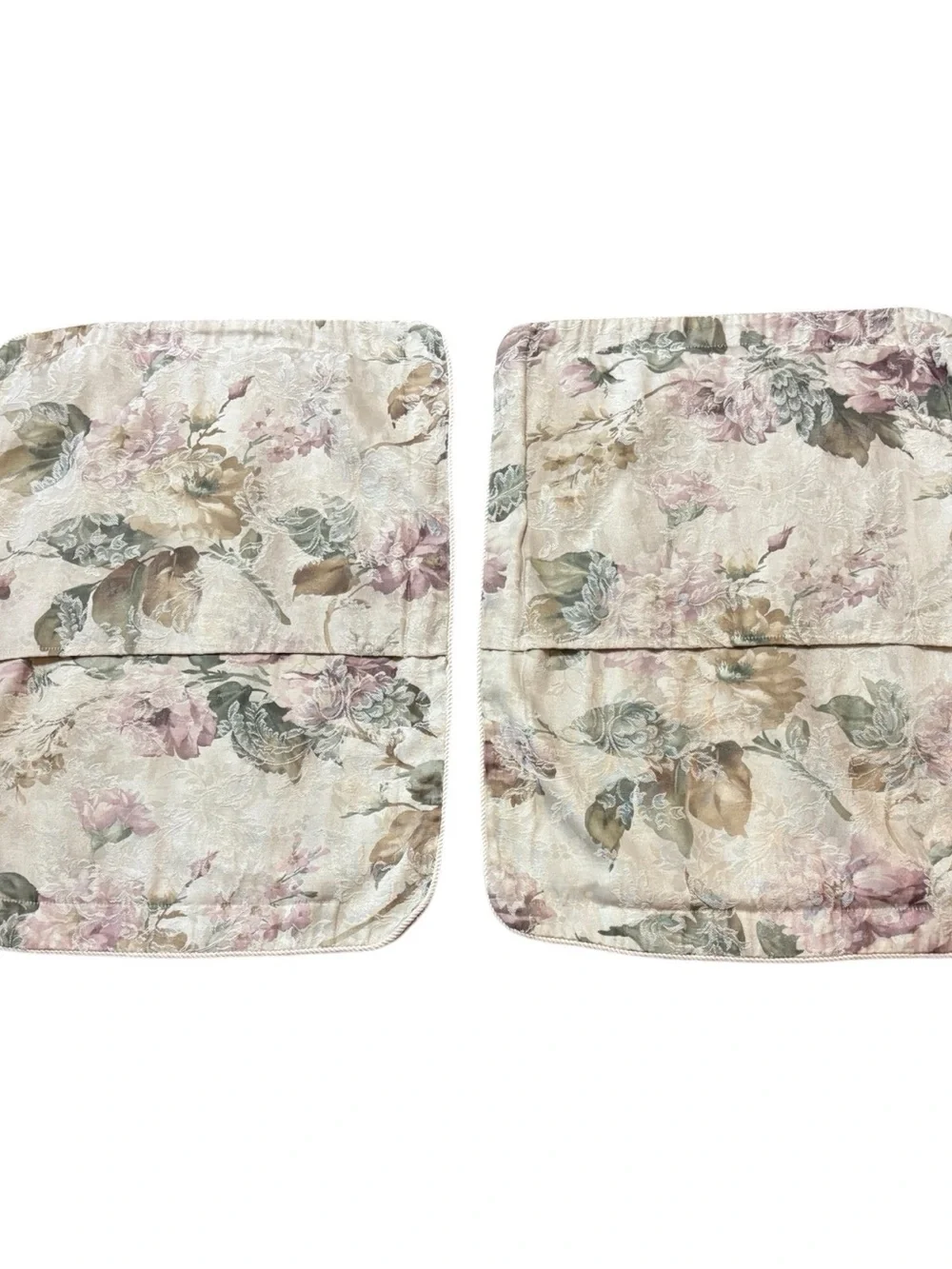 2 Burlington Home Floral Damask Standard Pillow Shams Beige Mauve Rose Rope Edge